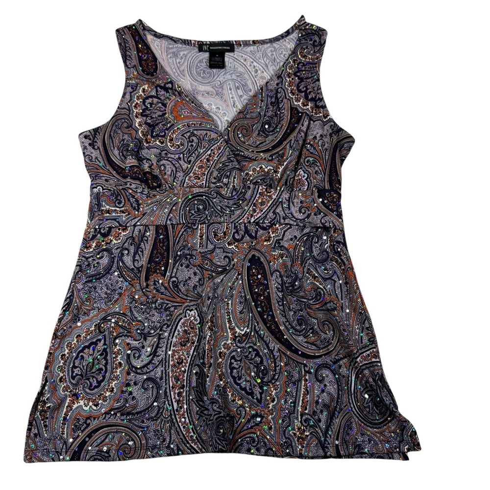 INC International Concepts Top Women's Medium Babydoll Y2K Paisley‎ Sequin